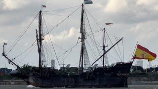 Spanish Galeon Andalucía ( Replica 16-17th Century Ship ) Travelling up the River Thames to London