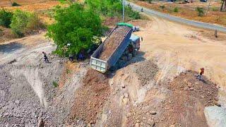 Collaborative Effort: LiuGong Bulldozer and SHACMAN 25-Ton Dump Truck Working to Fill Big Pond