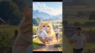Cute cat and rabbit #shorts #video #trending #ai #cartoon