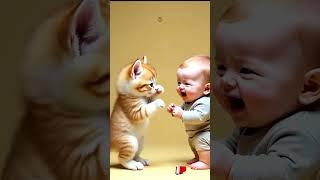 Toddler And Kitten Having A Cute Fight | Ai Generated #ai #toddlers #kitten #fight