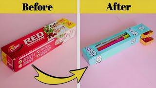 DIY pencil box with Colgate box//How to make pencil box with Colgate box and matchbox