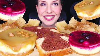 CARAMEL & BERRY CHEESECAKES, SEMOLINA HALVA & MARBLE CAKE  | ASMR Mukbang | Real Eating Sounds