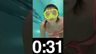 Girl first time trying breath hold underwater