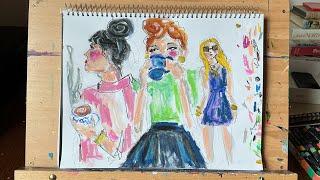 Let’s Draw Whimsical Women Having Coffee – Relaxing Art for Beginners