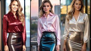 Elegance and Allure: Stunning Women in Satin Blouses and Latex Skirts| Outfit Ideas | Tips