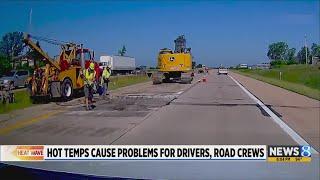 Hot temperatures cause problems for drivers, road crews