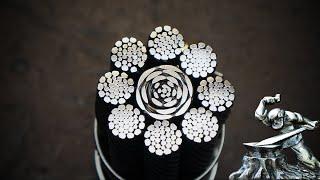 Damascus steel from rope. Steel flowers on the blade.