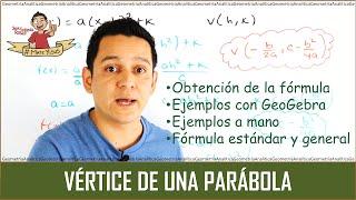 Vértice de una parábola. Demostración de la fórmula y ejemplos a mano y en GeoGebra