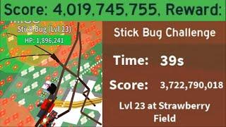 World Record Solo 4B Score Stick Bug Challenge | World First Solo Level 23 | Bee Swarm Simulator