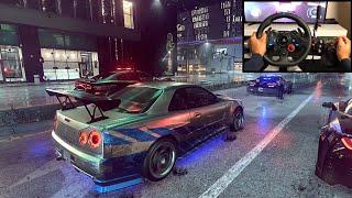 NFS HEAT Police Chase Fast and Furious Paul Walker NISSAN SKYLINE GT-R R34 - LOGITECH G29 gameplay