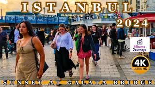 Istanbul Galata Bridge 4K Walking Tour | Golden Horn Sunset, Eminonu Seafood Spots | Sep 2024