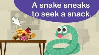 Tongue Twister︳A snake sneaks to seek a snack. ︳English  for kids︳S sound ︳#phonics ︳#english