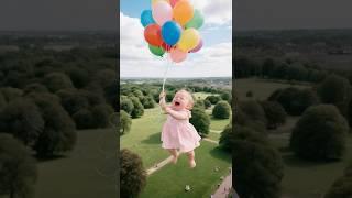 The baby was taken to the sky by a large bundle of balloons.#animal #short #shorts #shortvideos#cat