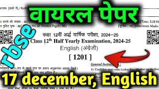 rbse class 12th English half yearly paper 2024-25/class 12th English ardhvaarshik paper rbse Board