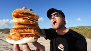 Beer Batter FISH BURGER on the fire - CATCH AND COOK