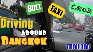 Driving around  Bangkok by Bolt Grab Taxi Thailand