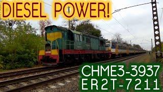 Тепловоз та електричка | ЧМЕ3 тягне ЕР2Т | Diesel power! | Diesel loco with suburban train