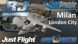 JustFlight's superb Avro RJ | Foggy Milan Linate to London City | Real Airline Pilot