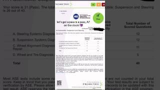 Passing my ASE A4 Certification Test. #certifiedtechnician #autotech #suspensionsteering #a4 #ase