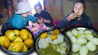 Boiled Fry Egg Recipe & Lentils With Rice Cooking & eating in Village Kitchen || New Nepali Vlogs