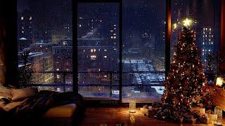 Warm And Cozy Winter NYC Ambience At Night | NYC Rooftops | Wind Sounds For Sleeping | 8Hours