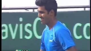 Davis Cup 2017 Prajnesh Gunneswaran in action against Uzbekistan's Temur Ismailov in Reverse Singles