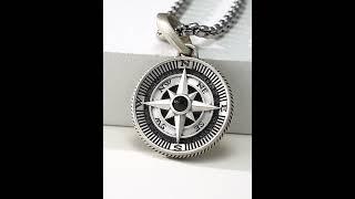 IDEAGEMER Compass Sterling Silver Necklace Hip Hop Pendants