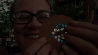 ASMR LoFi 7 wooden coasters with multicolored and shiny gemstones.