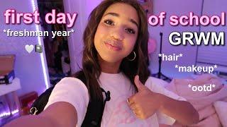 FIRST DAY OF FRESHMAN YEAR GRWM| hair,makeup,mini school haul, ootd