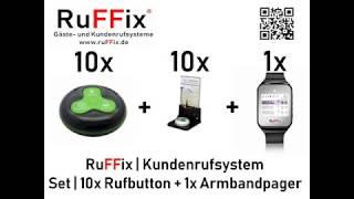 RuFFix ® das Original | Kundenruf System | 10x Funkbutton grau/grün | 1x Funk-Armbandpager