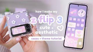 how I make my samsung z flip 3 cute & aesthetic ️ | cases & purple android theme 