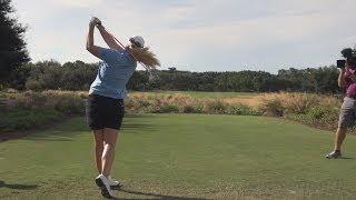 BRITTANY LINCICOME CRUSHES DRIVER FOR TV CAMERAS - CME PRACTICE GOLF SWING IN REG & SLOW MOTION