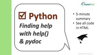 Learn the Python help() function and pydoc | Python for Beginners