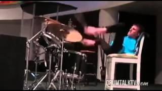 Drummer plays with his feet