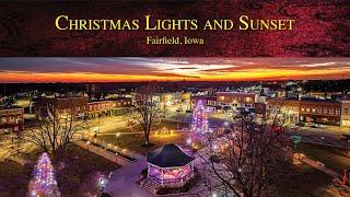 Christmas Lights and Sunset in Fairfield, Iowa