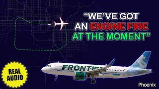 “We’ve got an engine fire”. Frontier Airbus A320neo returns to Phoenix Sky Harbor. Real ATC