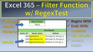 Excel Filter Function With RegexTest Function