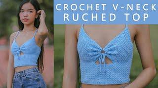 Easy Crochet V Neck Ruched Top Tutorial | Crochet V Neck Top | Chenda DIY