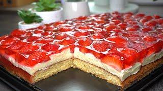 Strawberry cake with vanilla pudding - very creamy, very tasty ‼️ 