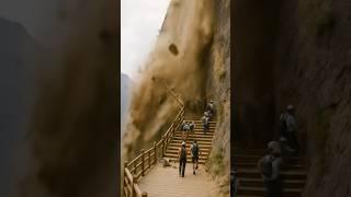 ️ MASSIVE Rock Hits Cliff Trail During Landslide! #shorts #mountains