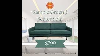 HALF PRICE!! SAMPLE 3 SEATER GREEN FABRIC SOFA IS ON SALE!!