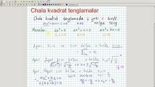 Chala kvadrat tenglamalar. Algebra 8-sinf. 38-dars