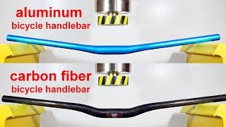 HYDRAULIC PRESS VS BICYCLE HANDLEBARS MADE OF DIFFERENT MATERIALS, CARBON FIBER, STEEL, ALUMINUM