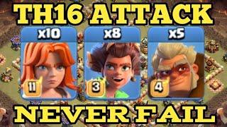 TH16 NEW ATTACK STRATEGY! 10 VALKYRIE + 8 ROOT RIDER + 5 DRUID - BEST TH16 ATTACK STRATEGY IN COC