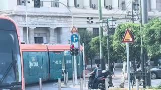 Athens Line 7 tram with Corona Extra Ad at Piraeus