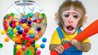 KiKi Monkey take Sweet Rainbow Jelly Candy by play DIY Gumball Machine challenge | KUDO ANIMAL KIKI