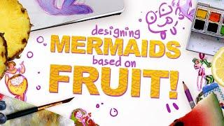 DESIGNING A BUNCH OF FRUITY MERMAIDS! | Mermay 2020 | Filling a Spread in my Sketchbook