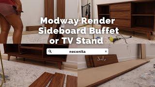 Modway Render 63" Mid-Century Modern Sideboard Buffet Table or TV Stand in Walnut - Assembly