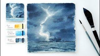 Lightning Storm. Step by step watercolor tutorial.