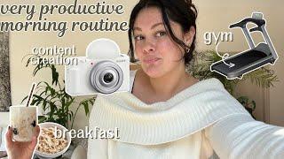 productive morning routine | workout, skincare, makeup, content creation